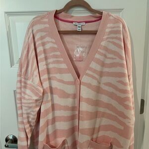 Isaac Mizrahi Pink and White Zebra Cardigan 2X